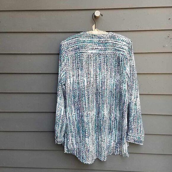 Apt 9 Teal white Blue Zip Front Poly Top with Breast Pockets size Large - Picture 2 of 14